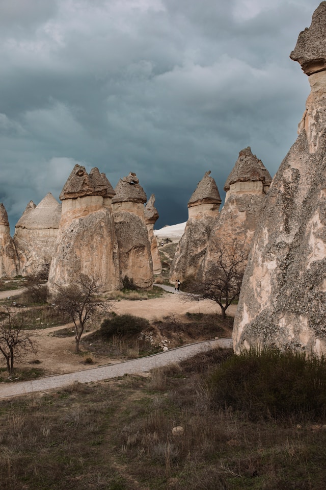 Dark storm clouds over Cappadocia landscape